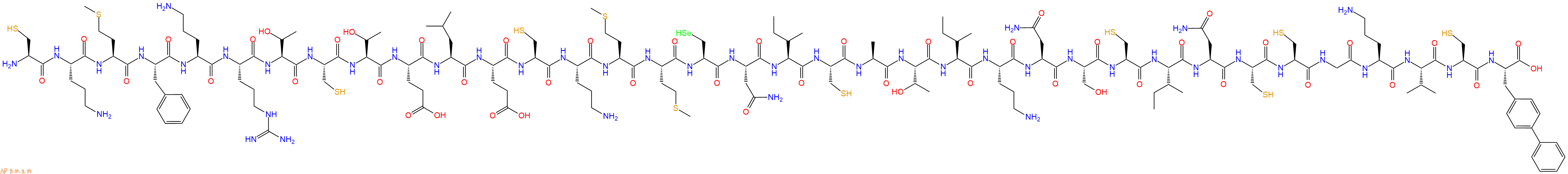 专肽生物产品H2N-Cys-Orn-Met-Phe-Orn-Arg-Thr-Cys-Thr-Glu-Leu-Glu-Cys-Orn-Met-Met-Sec-Asn-Ile-Cys-Ala-Thr-Ile-Orn-Asn-Ser-Cys-Ile-Asn-Cys-Cys-Gly-Orn-Val-Cys-Bip-OH