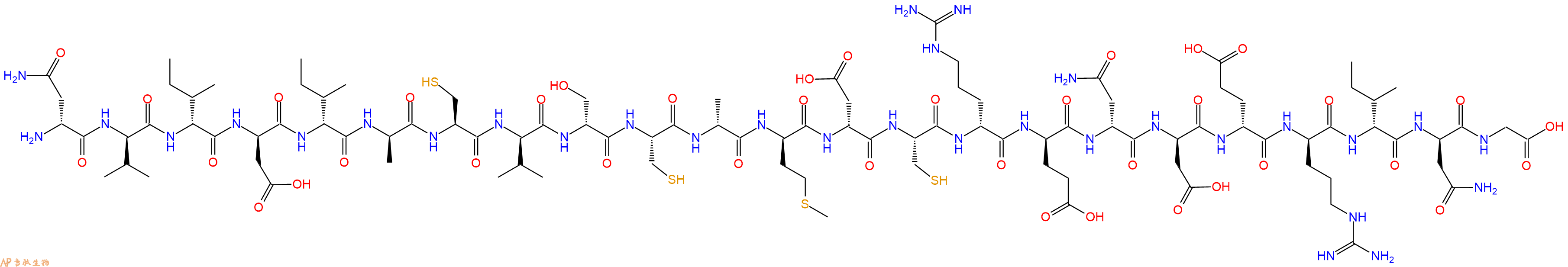 专肽生物产品H2N-DAsn-DVal-DIle-DAsp-DIle-DAla-Cys-DVal-DSer-Cys-DAla-DMet-DAsp-Cys-DArg-DGlu-DAsn-DAsp-DGlu-DArg-DIle-DAsn-Gly-OH