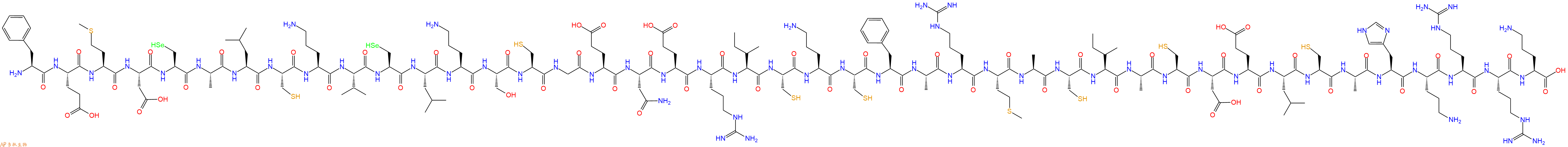专肽生物产品H2N-Phe-Glu-Met-Asp-Sec-Ala-Leu-Cys-Orn-Val-Sec-Leu-Orn-Ser-Cys-Gly-Glu-Asn-Glu-Arg-Ile-Cys-Orn-Cys-Phe-Ala-Arg-Met-Ala-Cys-Ile-Ala-Cys-Asp-Glu-Leu-Cys-Ala-His-Orn-Arg-Arg-Orn-OH