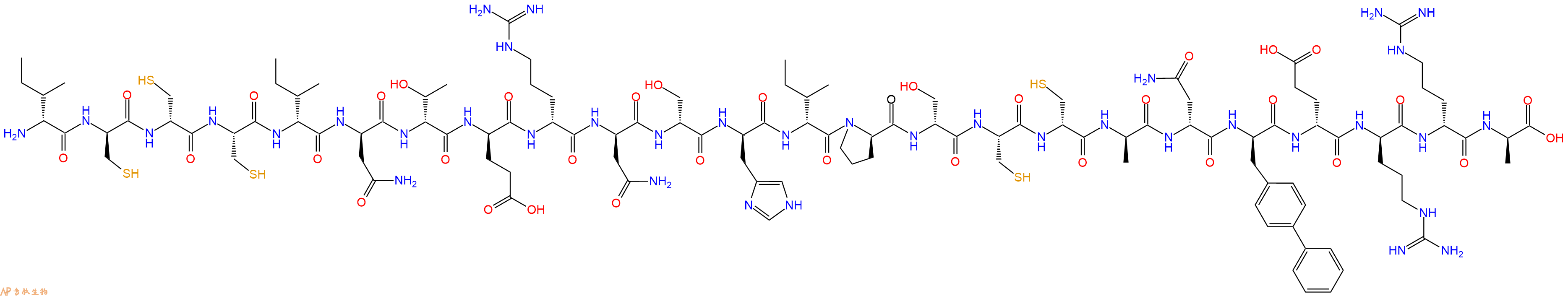专肽生物产品H2N-DIle-DCys-DCys-Cys-DIle-DAsn-DThr-DGlu-DArg-DAsn-DSer-DHis-DIle-DPro-DSer-Cys-DCys-DAla-DAsn-DBip-DGlu-DArg-DArg-DAla-OH