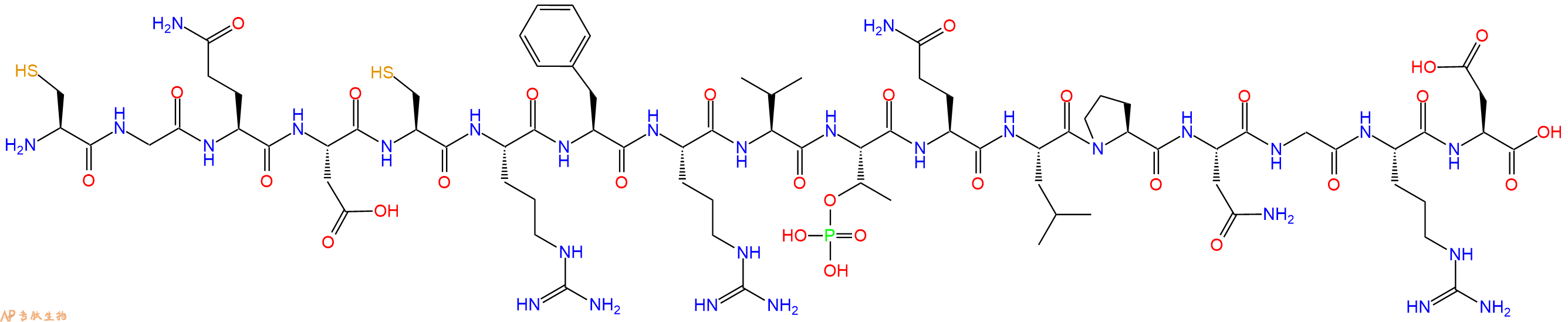 专肽生物产品H2N-Cys-Gly-Gln-Asp-Cys-Arg-Phe-Arg-Val-pThr-Gln-Leu-Pro-Asn-Gly-Arg-Asp-OH