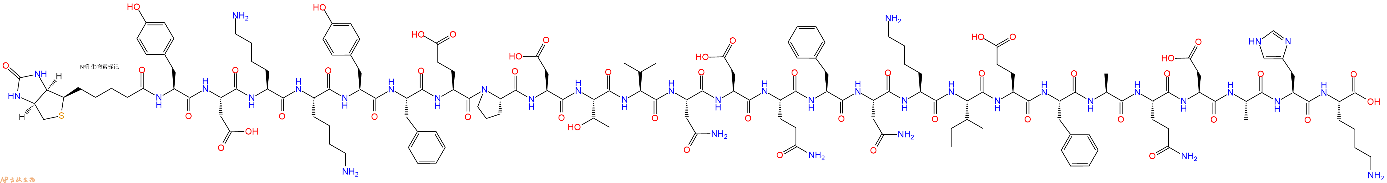 专肽生物产品Biotinyl-Tyr-Asp-Lys-Lys-Tyr-Phe-Glu-Pro-Asp-Thr-Val-Asn-Asp-Gln-Phe-Asn-Lys-Ile-Glu-Phe-Ala-Gln-Asp-Ala-His-Lys-OH