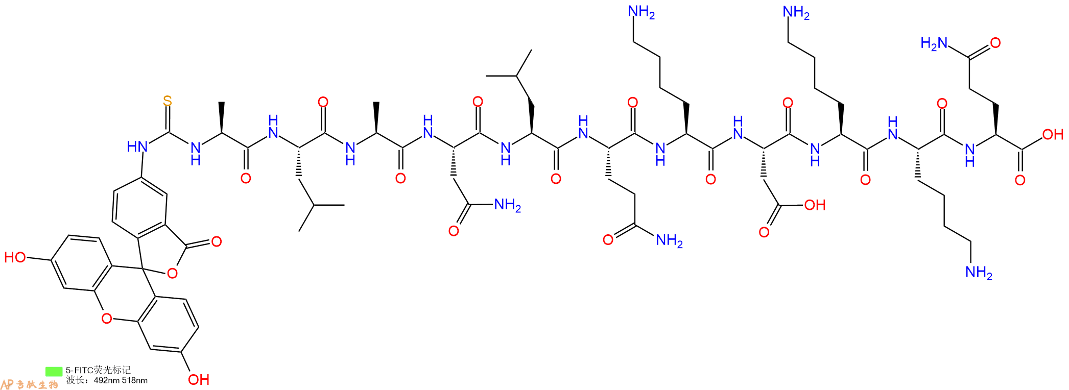专肽生物产品5FITC-Ala-Leu-Ala-Asn-Leu-Gln-Lys-Asp-Lys-Lys-Gln-OH