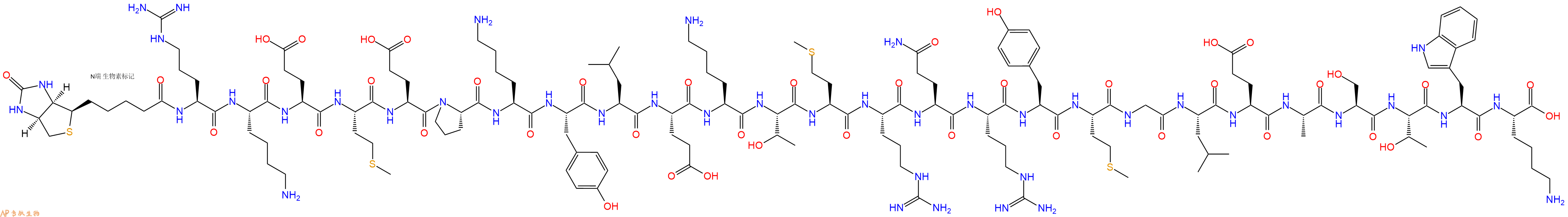 专肽生物产品Biotinyl-Arg-Lys-Glu-Met-Glu-Pro-Lys-Tyr-Leu-Glu-Lys-Thr-Met-Arg-Gln-Arg-Tyr-Met-Gly-Leu-Glu-Ala-Ser-Thr-Trp-Lys-OH