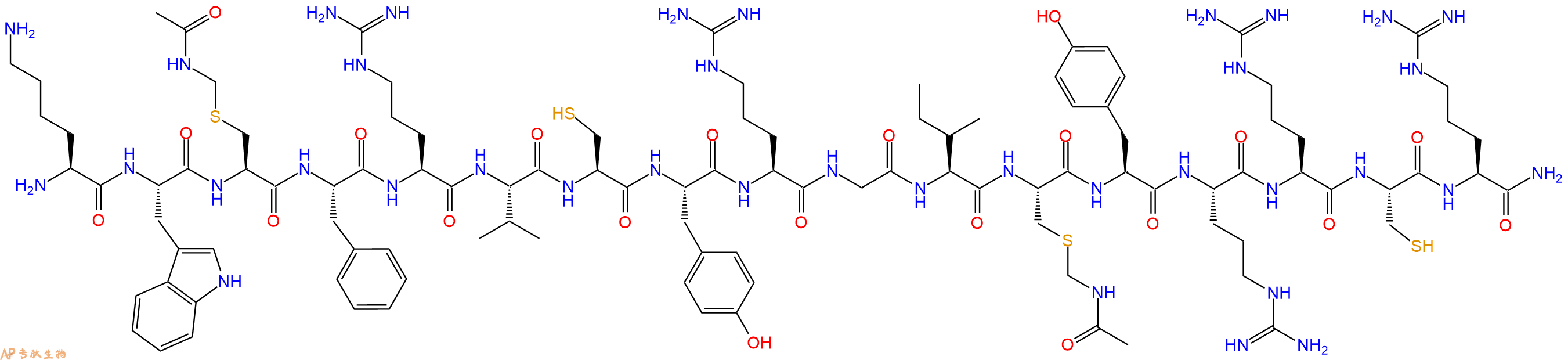 专肽生物产品H2N-Lys-Trp-Cys(Acm)-Phe-Arg-Val-Cys-Tyr-Arg-Gly-Ile-Cys(Acm)-Tyr-Arg-Arg-Cys-Arg-CONH2