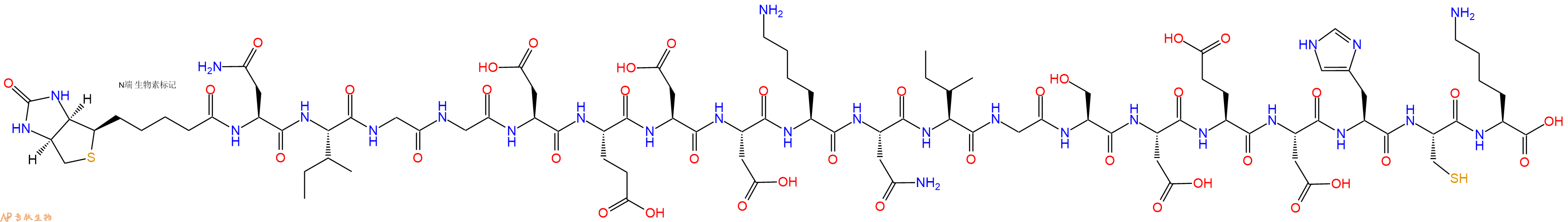 专肽生物产品Biotinyl-Asn-Ile-Gly-Gly-Asp-Glu-Asp-Asp-Lys-Asn-Ile-Gly-Ser-Asp-Glu-Asp-His-Cys-Lys-OH