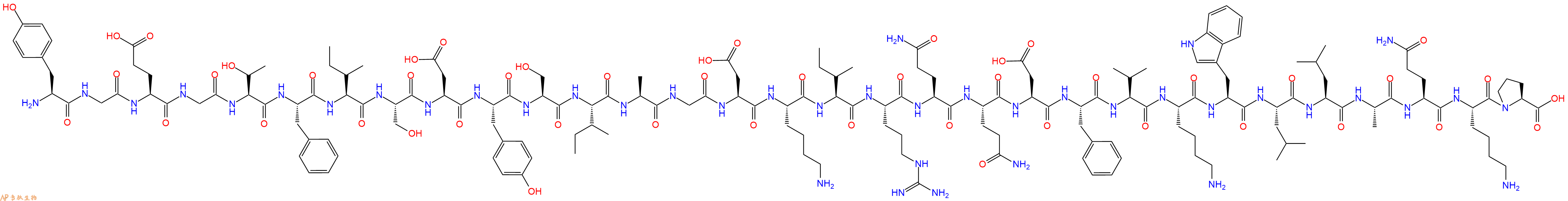专肽生物产品H2N-Tyr-Gly-Glu-Gly-Thr-Phe-Ile-Ser-Asp-Tyr-Ser-Ile-Ala-Gly-Asp-Lys-Ile-Arg-Gln-Gln-Asp-Phe-Val-Lys-Trp-Leu-Leu-Ala-Gln-Lys-Pro-OH
