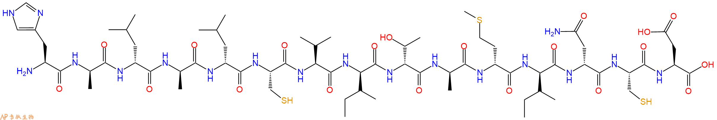 专肽生物产品H2N-His-DAla-DLeu-DAla-DLeu-Cys-Val-DIle-DThr-DAla-DMet-DIle-DAsn-Cys-Asp-OH
