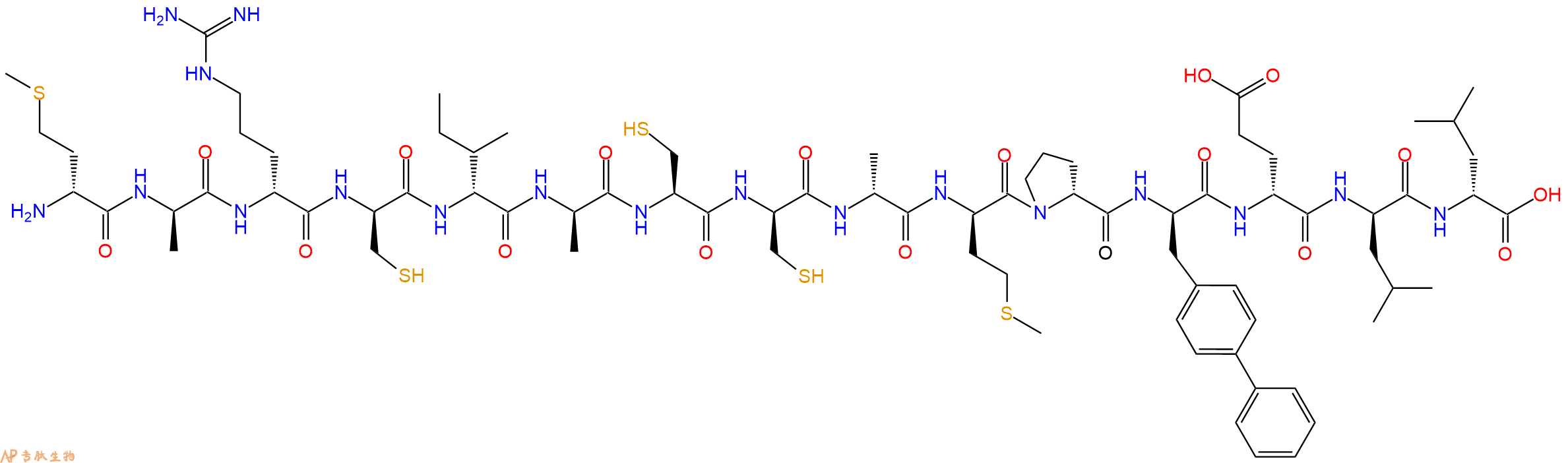专肽生物产品H2N-DMet-DAla-DArg-DCys-DIle-DAla-Cys-DCys-DAla-DMet-DPro-DBip-DGlu-DLeu-DLeu-OH