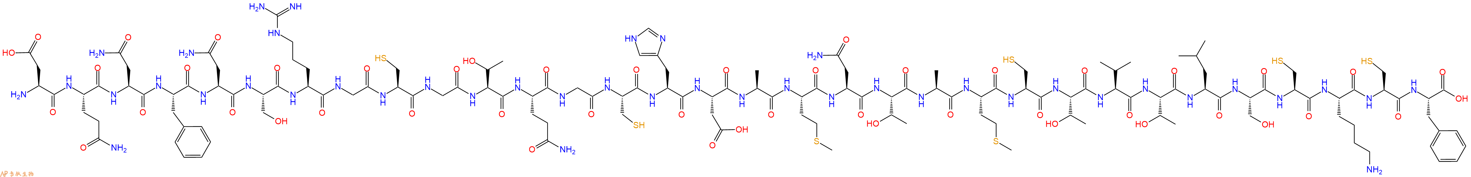 专肽生物产品H2N-Asp-Gln-Asn-Phe-Asn-Ser-Arg-Gly-Cys-Gly-Thr-Gln-Gly-Cys-His-Asp-Ala-Met-Asn-Thr-Ala-Met-Cys-Thr-Val-Thr-Leu-Ser-Cys-Lys-Cys-Phe-OH