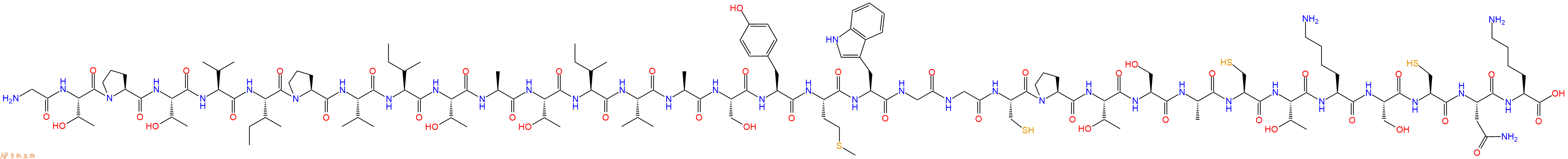 专肽生物产品H2N-Gly-Thr-Pro-Thr-Val-Ile-Pro-Val-Ile-Thr-Ala-Thr-Ile-Val-Ala-Ser-Tyr-Met-Trp-Gly-Gly-Cys-Pro-Thr-Ser-Ala-Cys-Thr-Lys-Ser-Cys-Asn-Lys-OH