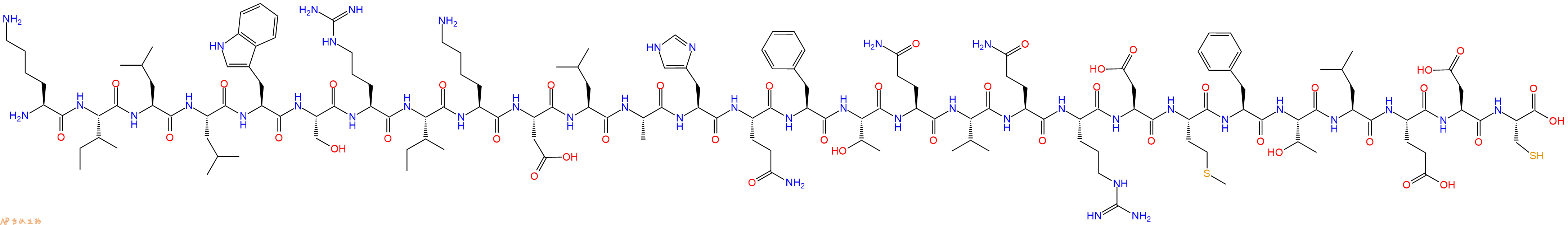 专肽生物产品H2N-Lys-Ile-Leu-Leu-Trp-Ser-Arg-Ile-Lys-Asp-Leu-Ala-His-Gln-Phe-Thr-Gln-Val-Gln-Arg-Asp-Met-Phe-Thr-Leu-Glu-Asp-Cys-OH