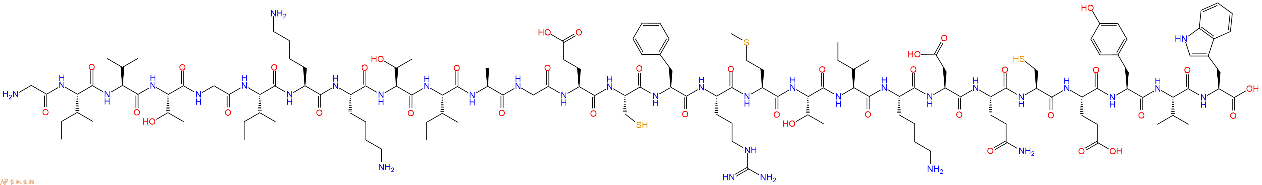 专肽生物产品H2N-Gly-Ile-Val-Thr-Gly-Ile-Lys-Lys-Thr-Ile-Ala-Gly-Glu-Cys-Phe-Arg-Met-Thr-Ile-Lys-Asp-Gln-Cys-Glu-Tyr-Val-Trp-OH
