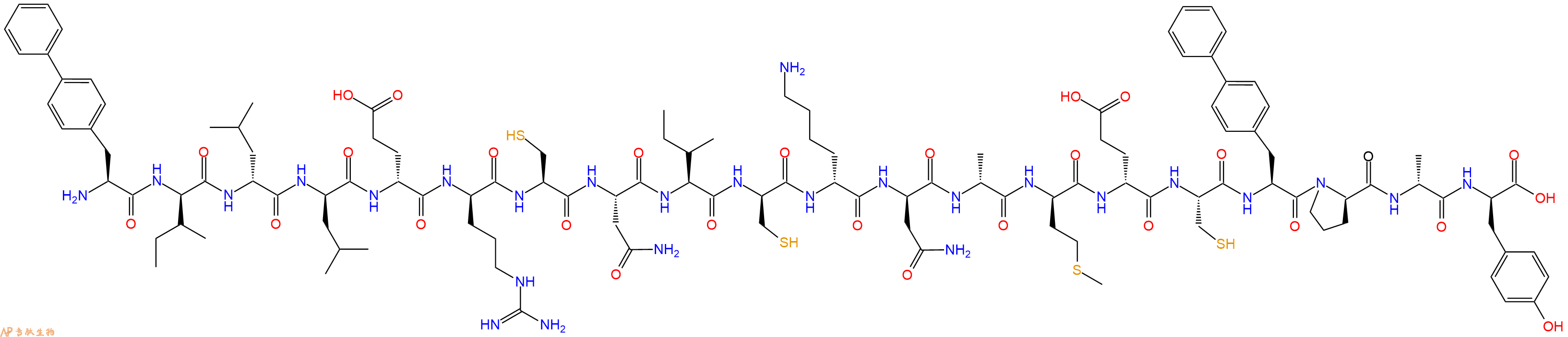 专肽生物产品H2N-Bip-DIle-DLeu-DLeu-DGlu-DArg-Cys-Asn-Ile-DCys-DLys-DAsn-DAla-DMet-DGlu-Cys-Bip-DPro-DAla-DTyr-OH
