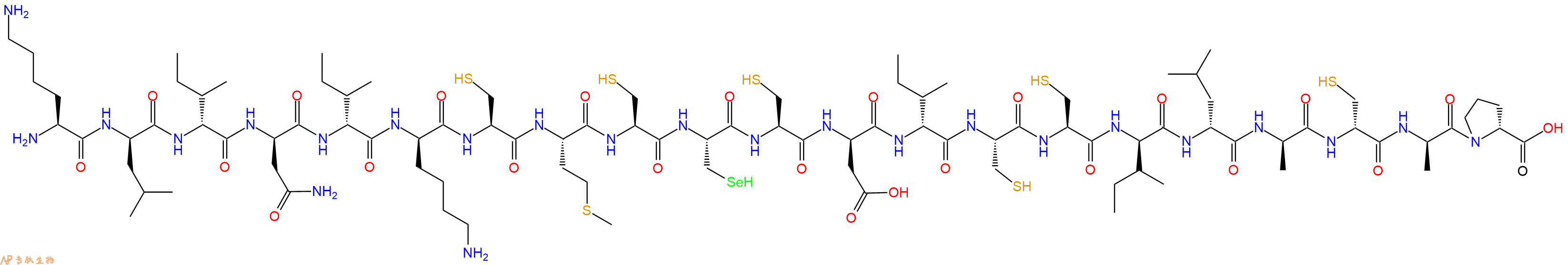 专肽生物产品H2N-Lys-DLeu-DIle-DAsn-DIle-DLys-Cys-Met-Cys-Sec-Cys-DAsp-DIle-Cys-Cys-DIle-DLeu-DAla-DCys-DAla-DPro-OH