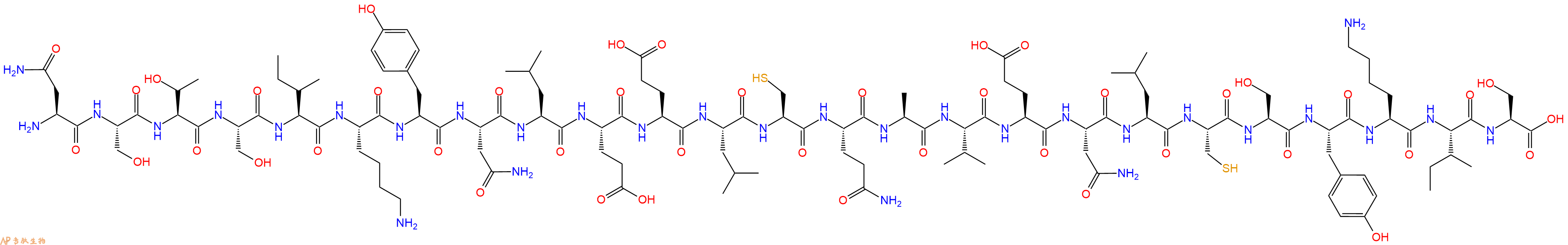 专肽生物产品H2N-Asn-Ser-Thr-Ser-Ile-Lys-Tyr-Asn-Leu-Glu-Glu-Leu-Cys-Gln-Ala-Val-Glu-Asn-Leu-Cys-Ser-Tyr-Lys-Ile-Ser-OH