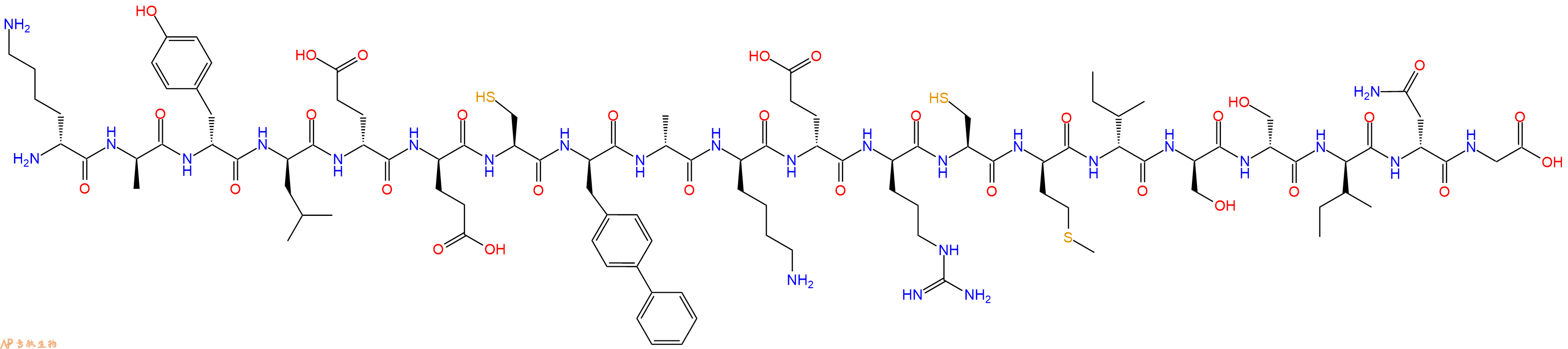 专肽生物产品H2N-DLys-DAla-DTyr-DLeu-DGlu-DGlu-Cys-DBip-DAla-DLys-DGlu-DArg-Cys-DMet-DIle-DSer-DSer-DIle-DAsn-Gly-OH