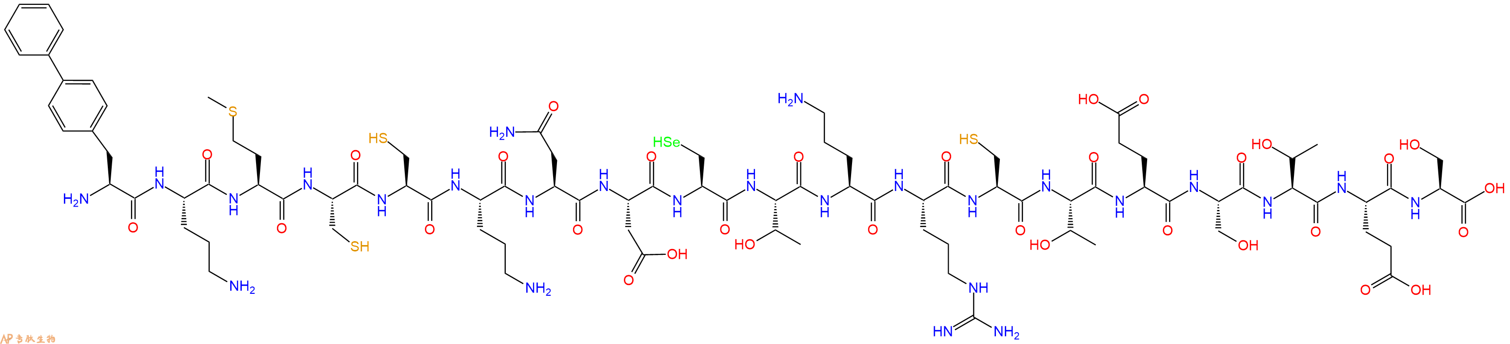 专肽生物产品H2N-Bip-Orn-Met-Cys-Cys-Orn-Asn-Asp-Sec-Thr-Orn-Arg-Cys-Thr-Glu-Ser-Thr-Glu-Ser-OH