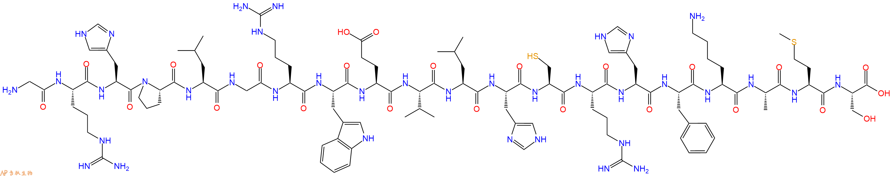 专肽生物产品H2N-Gly-Arg-His-Pro-Leu-Gly-Arg-Trp-Glu-Val-Leu-His-Cys-Arg-His-Phe-Lys-Ala-Met-Ser-OH