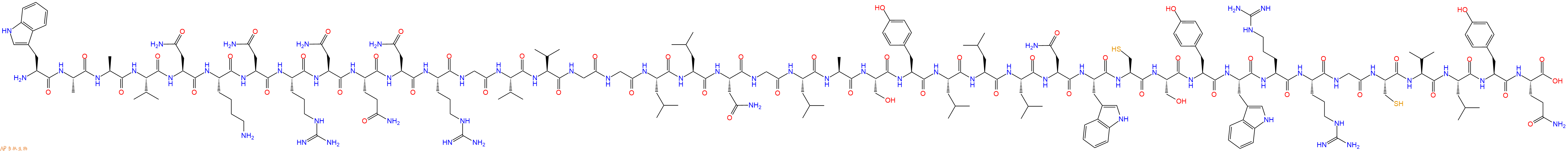 专肽生物产品H2N-Trp-Ala-Ala-Val-Asn-Lys-Asn-Arg-Asn-Gln-Asn-Arg-Gly-Val-Val-Gly-Gly-Leu-Leu-Asn-Gly-Leu-Ala-Ser-Tyr-Leu-Leu-Leu-Asn-Trp-Cys-Ser-Tyr-Trp-Arg-Arg-Gly-Cys-Val-Leu-Tyr-Gln-OH