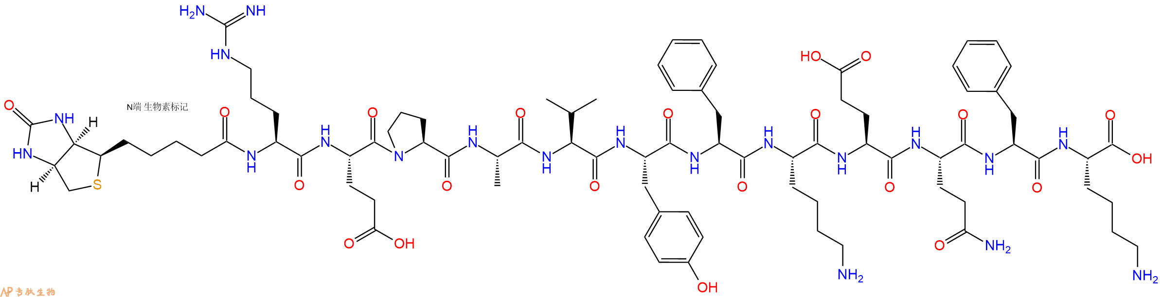 专肽生物产品Biotinyl-Arg-Glu-Pro-Ala-Val-Tyr-Phe-Lys-Glu-Gln-Phe-Lys-OH