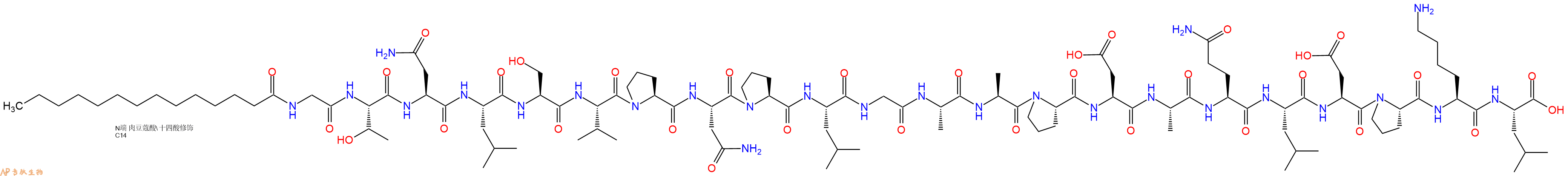 专肽生物产品Myristicacid-Gly-Thr-Asn-Leu-Ser-Val-Pro-Asn-Pro-Leu-Gly-Ala-Ala-Pro-Asp-Ala-Gln-Leu-Asp-Pro-Lys-Leu-OH