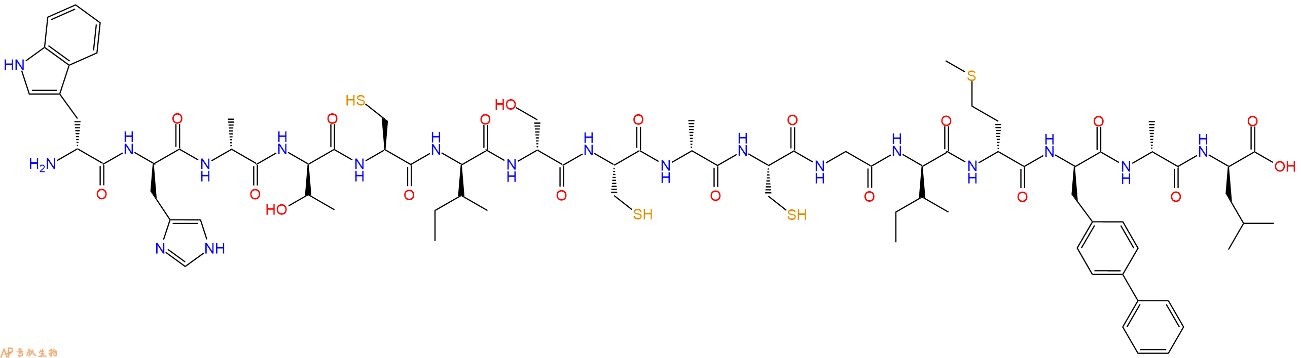 专肽生物产品H2N-DTrp-DHis-DAla-DThr-Cys-DIle-DSer-Cys-DAla-Cys-Gly-DIle-DMet-DBip-DAla-DLeu-OH