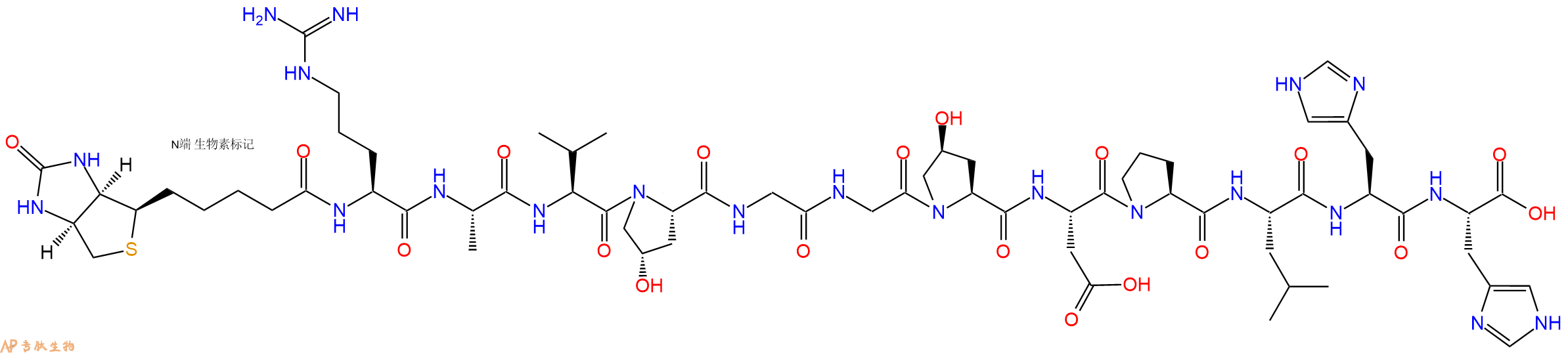 专肽生物产品Biotinyl-Arg-Ala-Val-Hyp-Gly-Gly-Hyp-Asp-Pro-Leu-His-His-OH