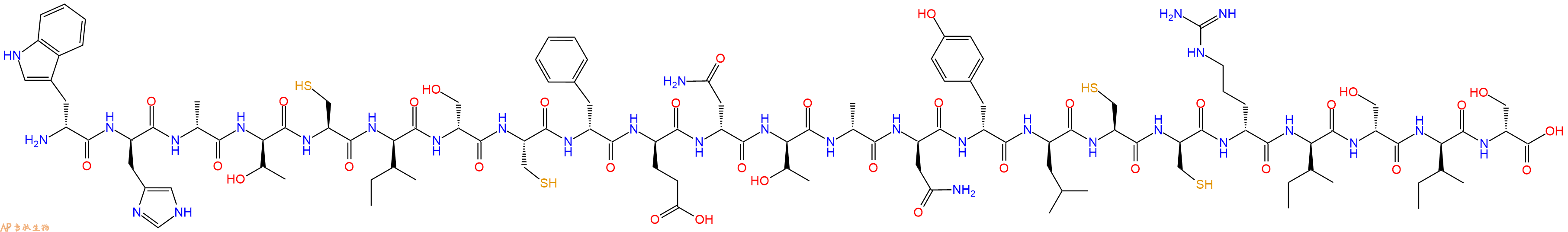 专肽生物产品H2N-DTrp-DHis-DAla-DThr-Cys-DIle-DSer-Cys-DPhe-DGlu-DAsn-DThr-DAla-DAsn-DTyr-DLeu-Cys-DCys-DArg-DIle-DSer-DIle-DSer-OH
