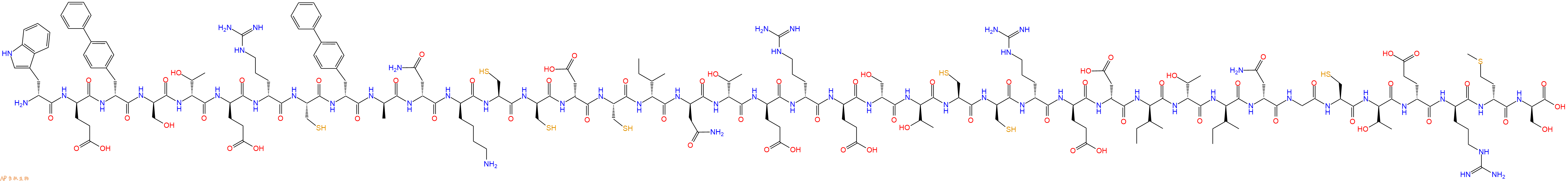 专肽生物产品H2N-DTrp-DGlu-DBip-DSer-DThr-DGlu-DArg-Cys-DBip-DAla-DAsn-DLys-Cys-DCys-DAsp-Cys-DIle-DAsn-DThr-DGlu-DArg-DGlu-DSer-DThr-Cys-DCys-DArg-DGlu-DAsp-DIle-DThr-DIle-DAsn-Gly-Cys-DThr-DGlu-DArg-DMet-DSer-OH