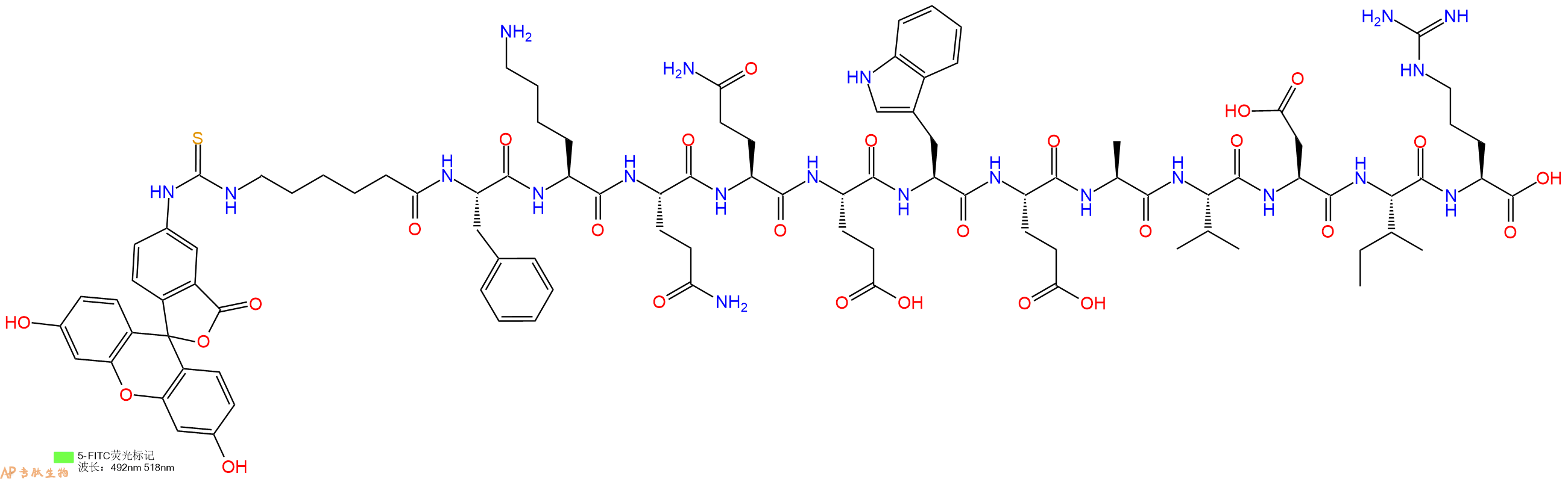 专肽生物产品5FITC-Ahx-Phe-Lys-Gln-Gln-Glu-Trp-Glu-Ala-Val-Asp-Ile-Arg-OH