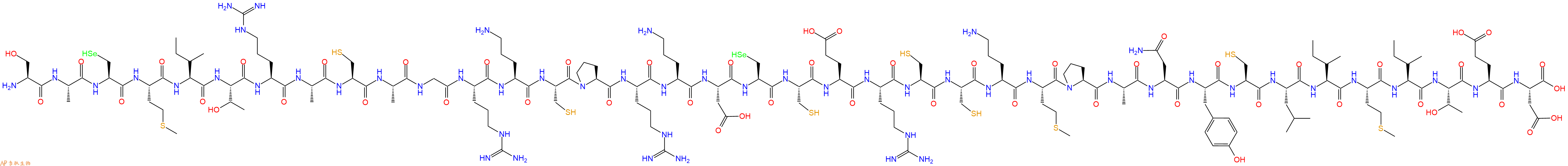专肽生物产品H2N-Ser-Ala-Sec-Met-Ile-Thr-Arg-Ala-Cys-Ala-Gly-Arg-Orn-Cys-Pro-Arg-Orn-Asp-Sec-Cys-Glu-Arg-Cys-Cys-Orn-Met-Pro-Ala-Asn-Tyr-Cys-Leu-Ile-Met-Ile-Thr-Glu-Asp-OH