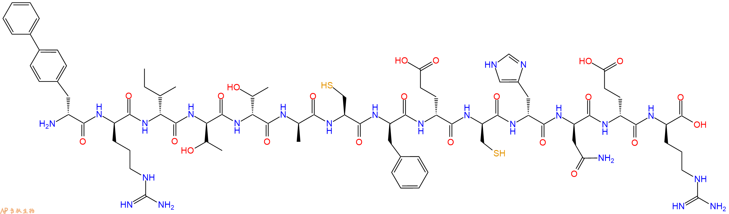 专肽生物产品H2N-DBip-DArg-DIle-DThr-DThr-DAla-Cys-DPhe-DGlu-DCys-DHis-DAsn-DGlu-DArg-OH