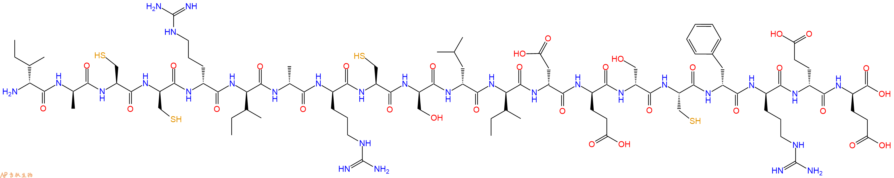 专肽生物产品H2N-DIle-DAla-Cys-DCys-DArg-DIle-DAla-DArg-Cys-DSer-DLeu-DIle-DAsp-DGlu-DSer-Cys-DPhe-DArg-DGlu-DGlu-OH