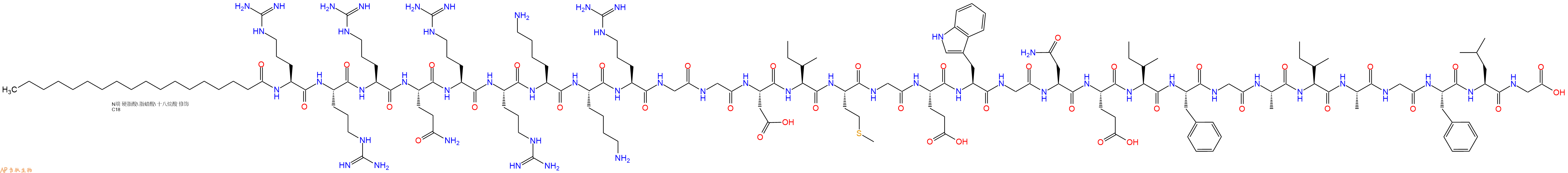 专肽生物产品Stearoyl-Arg-Arg-Arg-Gln-Arg-Arg-Lys-Lys-Arg-Gly-Gly-Asp-Ile-Met-Gly-Glu-Trp-Gly-Asn-Glu-Ile-Phe-Gly-Ala-Ile-Ala-Gly-Phe-Leu-Gly-OH
