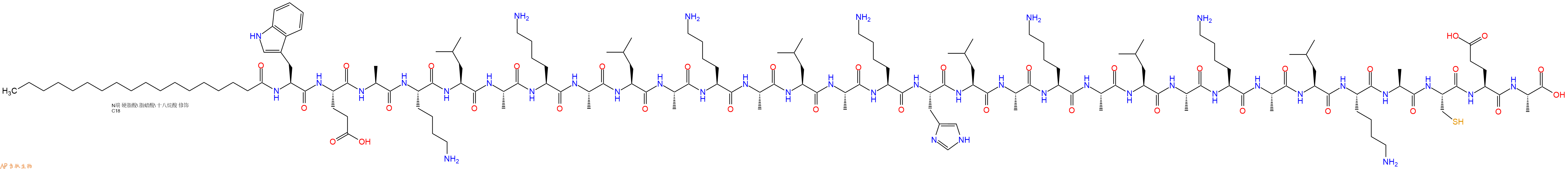 专肽生物产品Stearoyl-Trp-Glu-Ala-Lys-Leu-Ala-Lys-Ala-Leu-Ala-Lys-Ala-Leu-Ala-Lys-His-Leu-Ala-Lys-Ala-Leu-Ala-Lys-Ala-Leu-Lys-Ala-Cys-Glu-Ala-OH