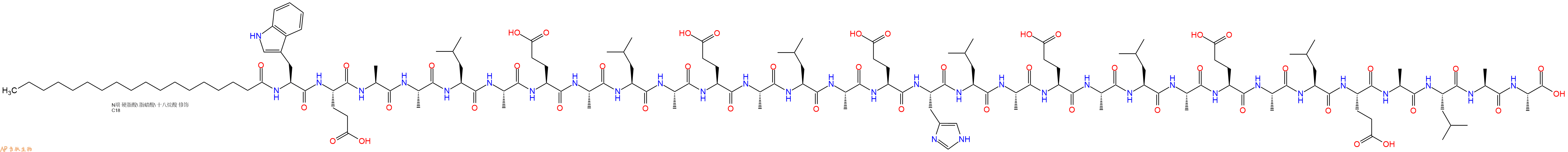 专肽生物产品Stearoyl-Trp-Glu-Ala-Ala-Leu-Ala-Glu-Ala-Leu-Ala-Glu-Ala-Leu-Ala-Glu-His-Leu-Ala-Glu-Ala-Leu-Ala-Glu-Ala-Leu-Glu-Ala-Leu-Ala-Ala-OH