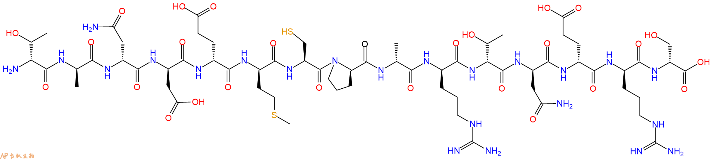 专肽生物产品H2N-DThr-DAla-DAsn-DAsp-DGlu-DMet-Cys-DPro-DAla-DArg-DThr-DAsn-DGlu-DArg-DSer-OH