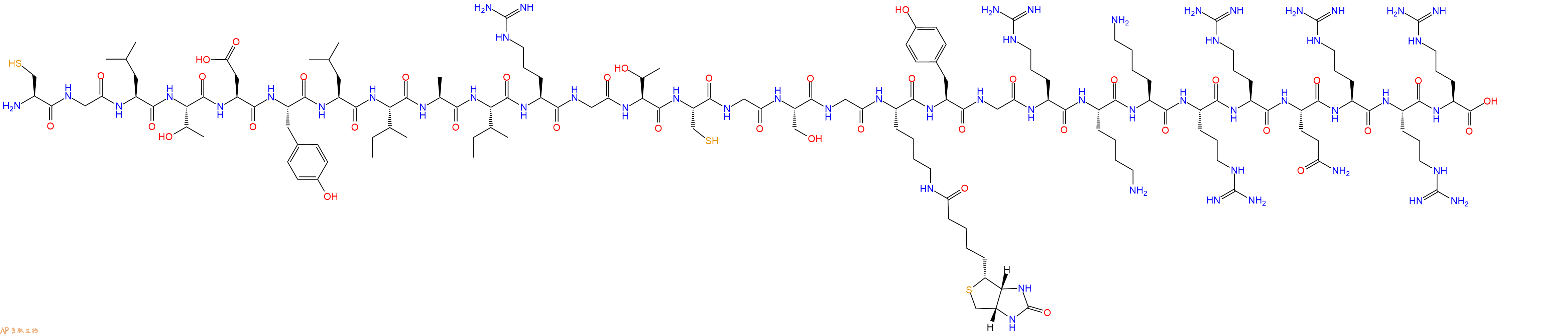专肽生物产品H2N-Cys-Gly-Leu-Thr-Asp-Tyr-Leu-Ile-Ala-Ile-Arg-Gly-Thr-Cys-Gly-Ser-Gly-Lys(Biotin)-Tyr-Gly-Arg-Lys-Lys-Arg-Arg-Gln-Arg-Arg-Arg-OH
