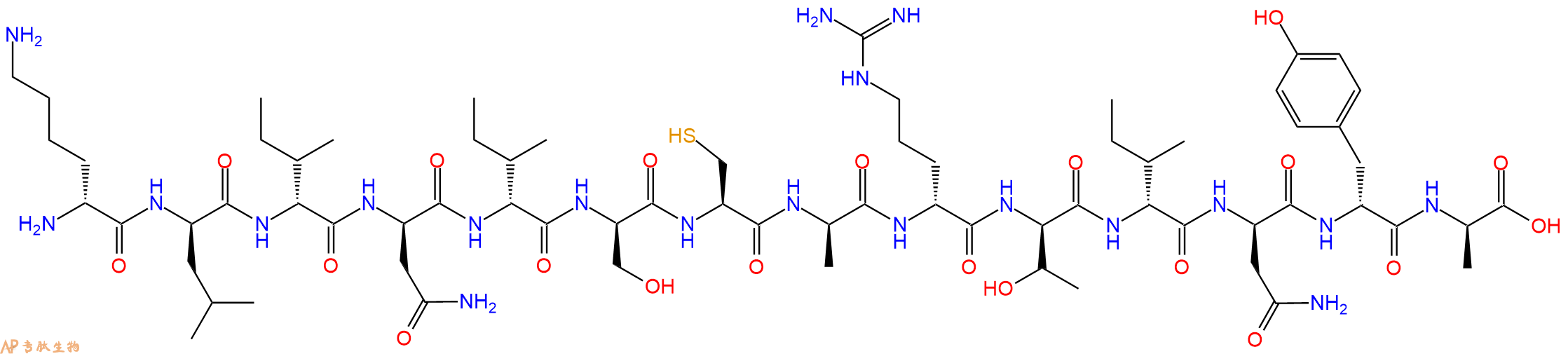 专肽生物产品H2N-DLys-DLeu-DIle-DAsn-DIle-DSer-Cys-DAla-DArg-DThr-DIle-DAsn-DTyr-DAla-OH