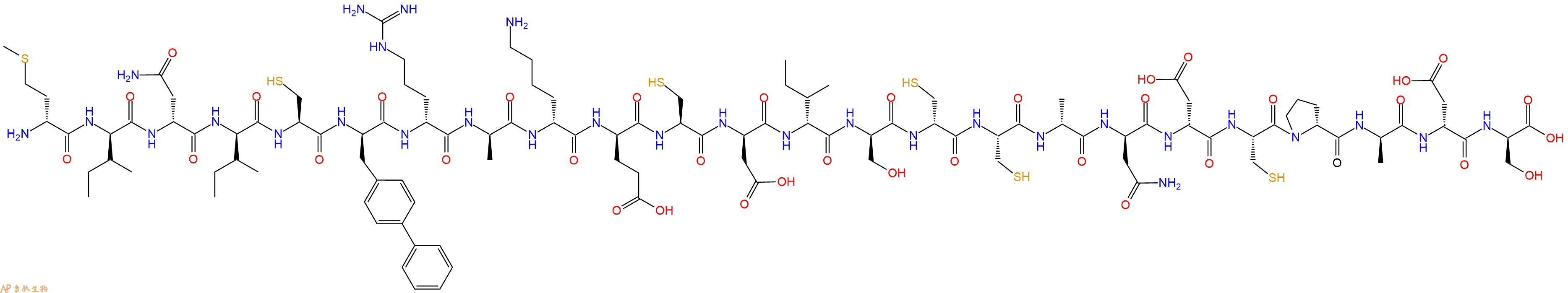 专肽生物产品H2N-DMet-DIle-DAsn-DIle-Cys-DBip-DArg-DAla-DLys-DGlu-Cys-DAsp-DIle-DSer-DCys-Cys-DAla-DAsn-DAsp-Cys-DPro-DAla-DAsp-DSer-OH