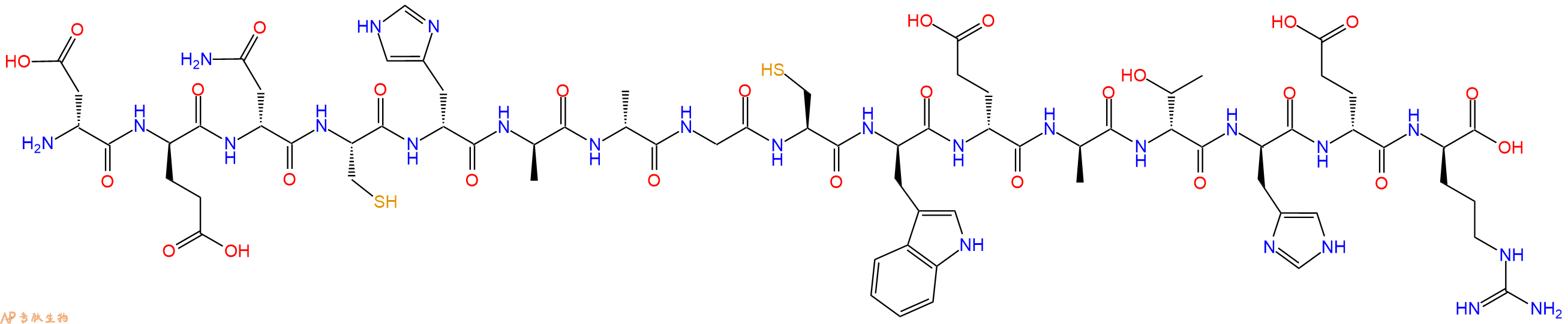 专肽生物产品H2N-DAsp-DGlu-DAsn-Cys-DHis-DAla-DAla-Gly-Cys-DTrp-DGlu-DAla-DThr-DHis-DGlu-DArg-OH