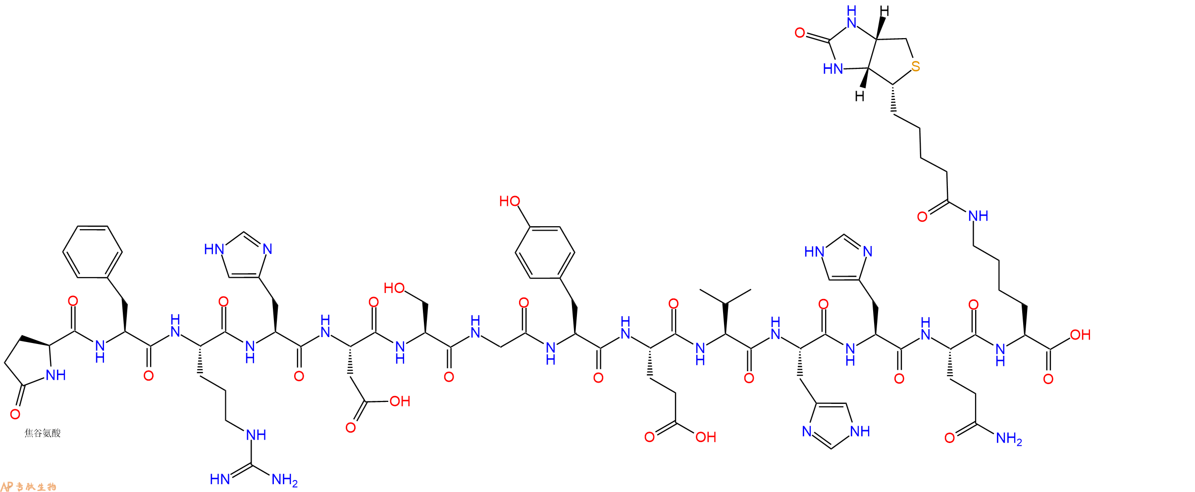 专肽生物产品Pyr-Phe-Arg-His-Asp-Ser-Gly-Tyr-Glu-Val-His-His-Gln-Lys(Biotin)-OH