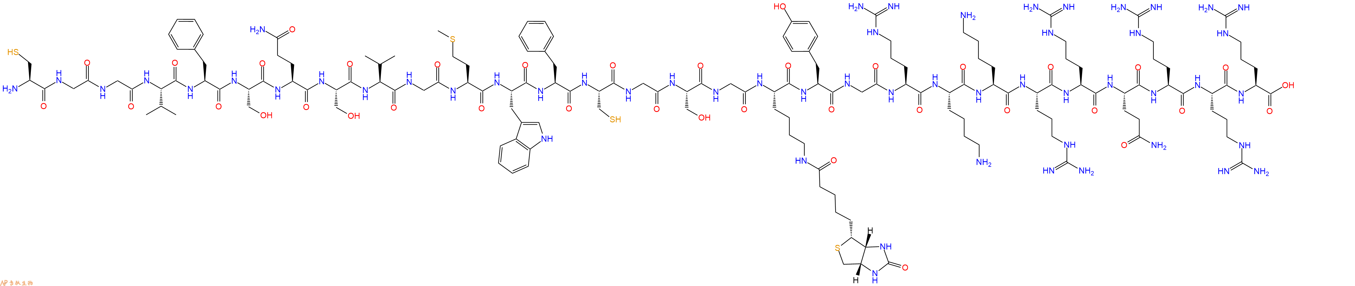 专肽生物产品H2N-Cys-Gly-Gly-Val-Phe-Ser-Gln-Ser-Val-Gly-Met-Trp-Phe-Cys-Gly-Ser-Gly-Lys(Biotin)-Tyr-Gly-Arg-Lys-Lys-Arg-Arg-Gln-Arg-Arg-Arg-OH