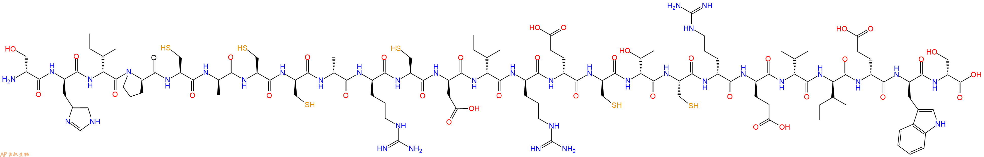 专肽生物产品H2N-DSer-DHis-DIle-DPro-Cys-DAla-Cys-DCys-DAla-DArg-Cys-DAsp-DIle-DArg-DGlu-DCys-DThr-Cys-DArg-DGlu-DVal-DIle-DGlu-DTrp-DSer-OH
