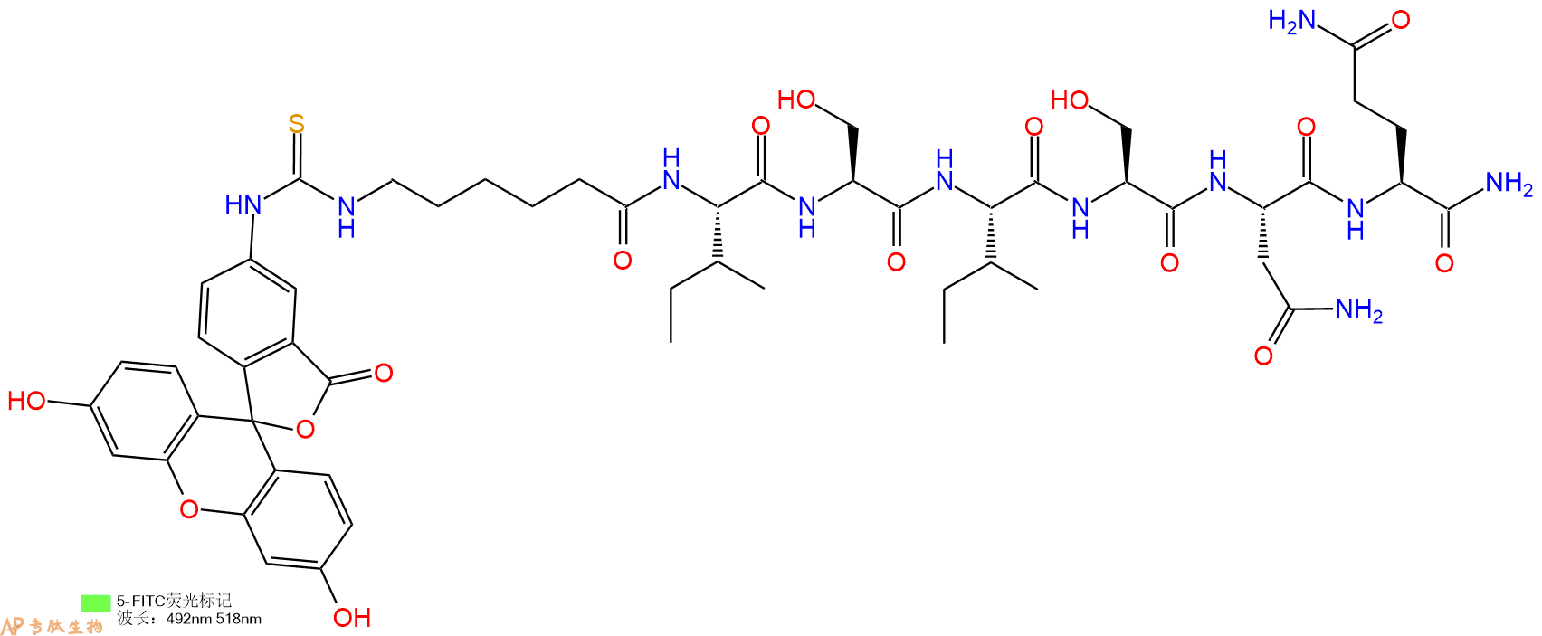 专肽生物产品5FITC-Ahx-Ile-Ser-Ile-Ser-Asn-Gln-CONH2