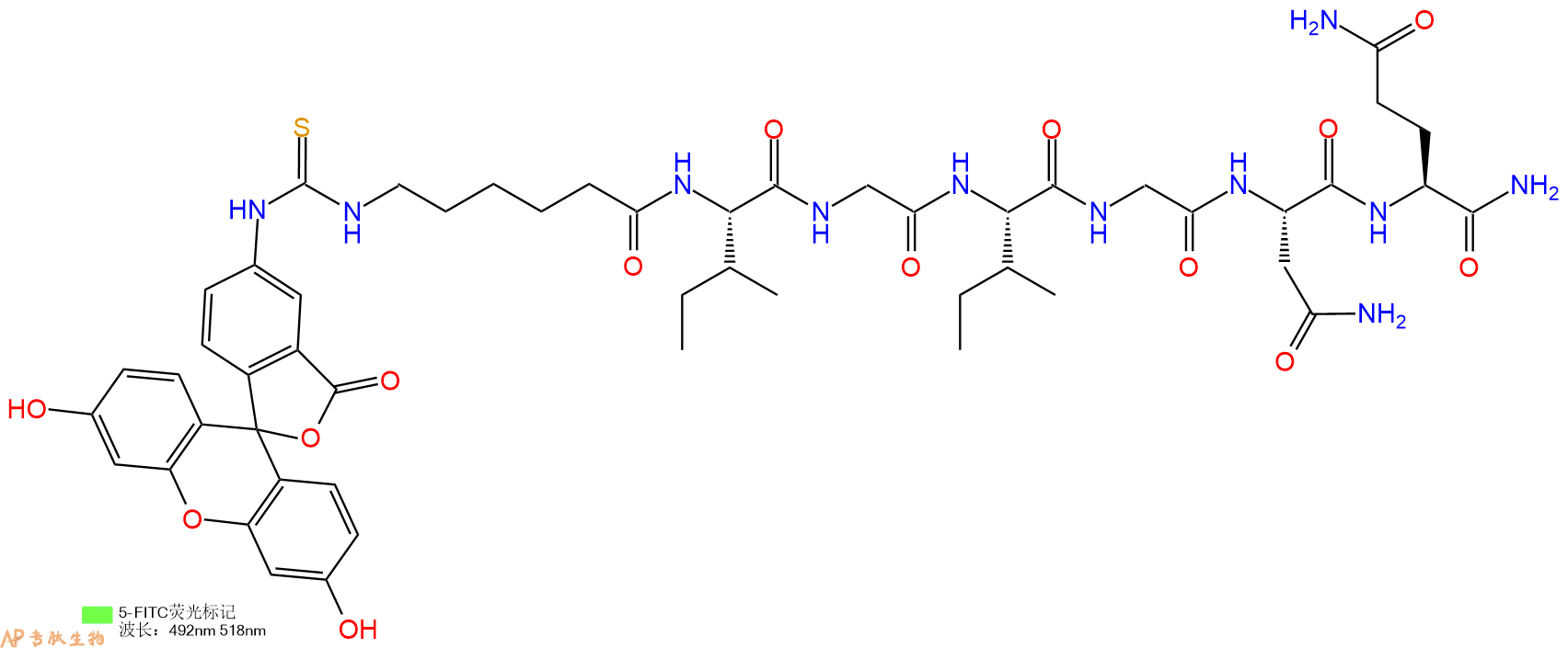 专肽生物产品5FITC-Ahx-Ile-Gly-Ile-Gly-Asn-Gln-CONH2