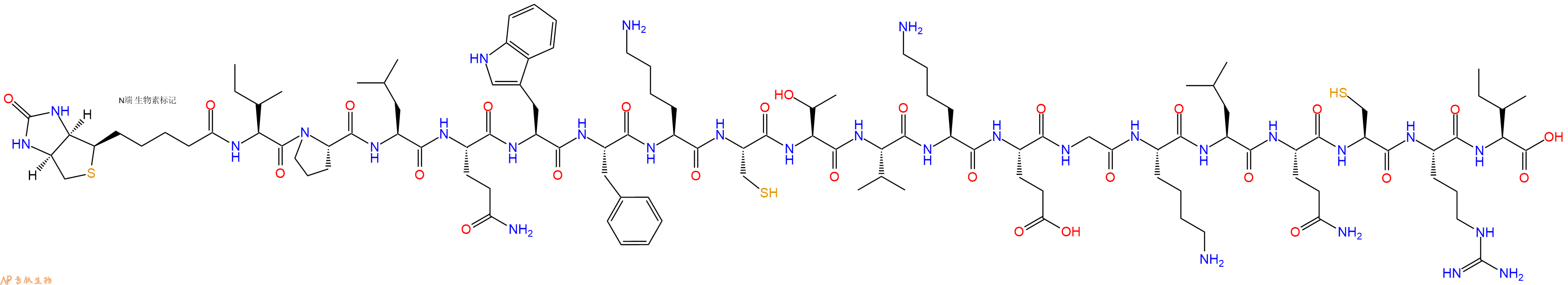 专肽生物产品Biotinyl-Ile-Pro-Leu-Gln-Trp-Phe-Lys-Cys-Thr-Val-Lys-Glu-Gly-Lys-Leu-Gln-Cys-Arg-Ile-OH