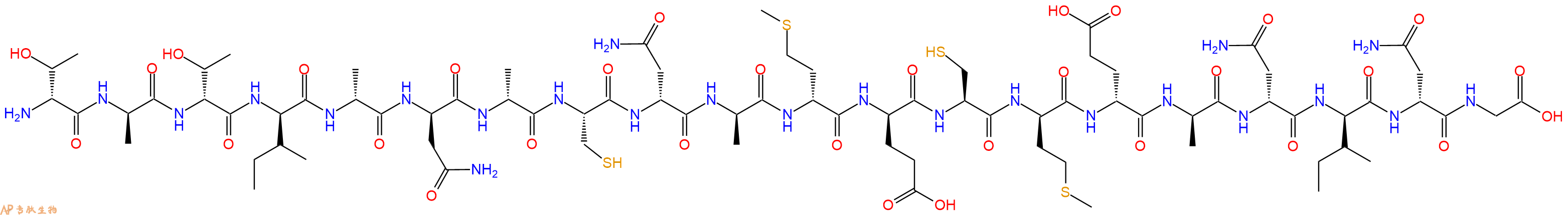 专肽生物产品H2N-DThr-DAla-DThr-DIle-DAla-DAsn-DAla-Cys-DAsn-DAla-DMet-DGlu-Cys-DMet-DGlu-DAla-DAsn-DIle-DAsn-Gly-OH