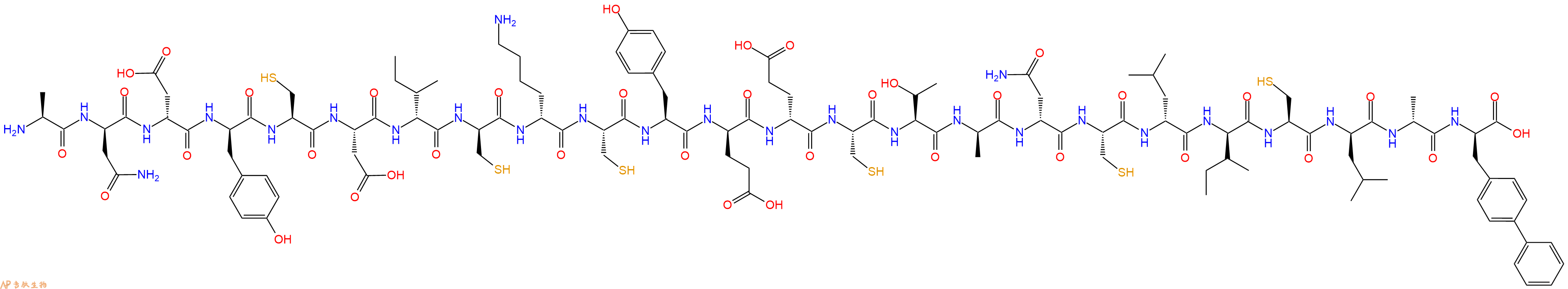 专肽生物产品H2N-Ala-DAsn-DAsp-DTyr-Cys-Asp-DIle-DCys-DLys-Cys-Tyr-DGlu-DGlu-Cys-Thr-DAla-DAsn-Cys-DLeu-DIle-Cys-DLeu-DAla-DBip-OH
